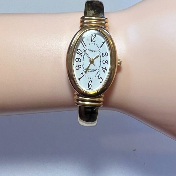 Ladies Gruen Precision Watch Bangle Cuff Gold Toned Womens - Picture 3 of 9